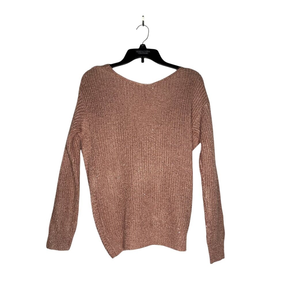 Simply Vera Vera Wang Rose Gold Metallic Sequin‎ Twist Front Sweater Womens